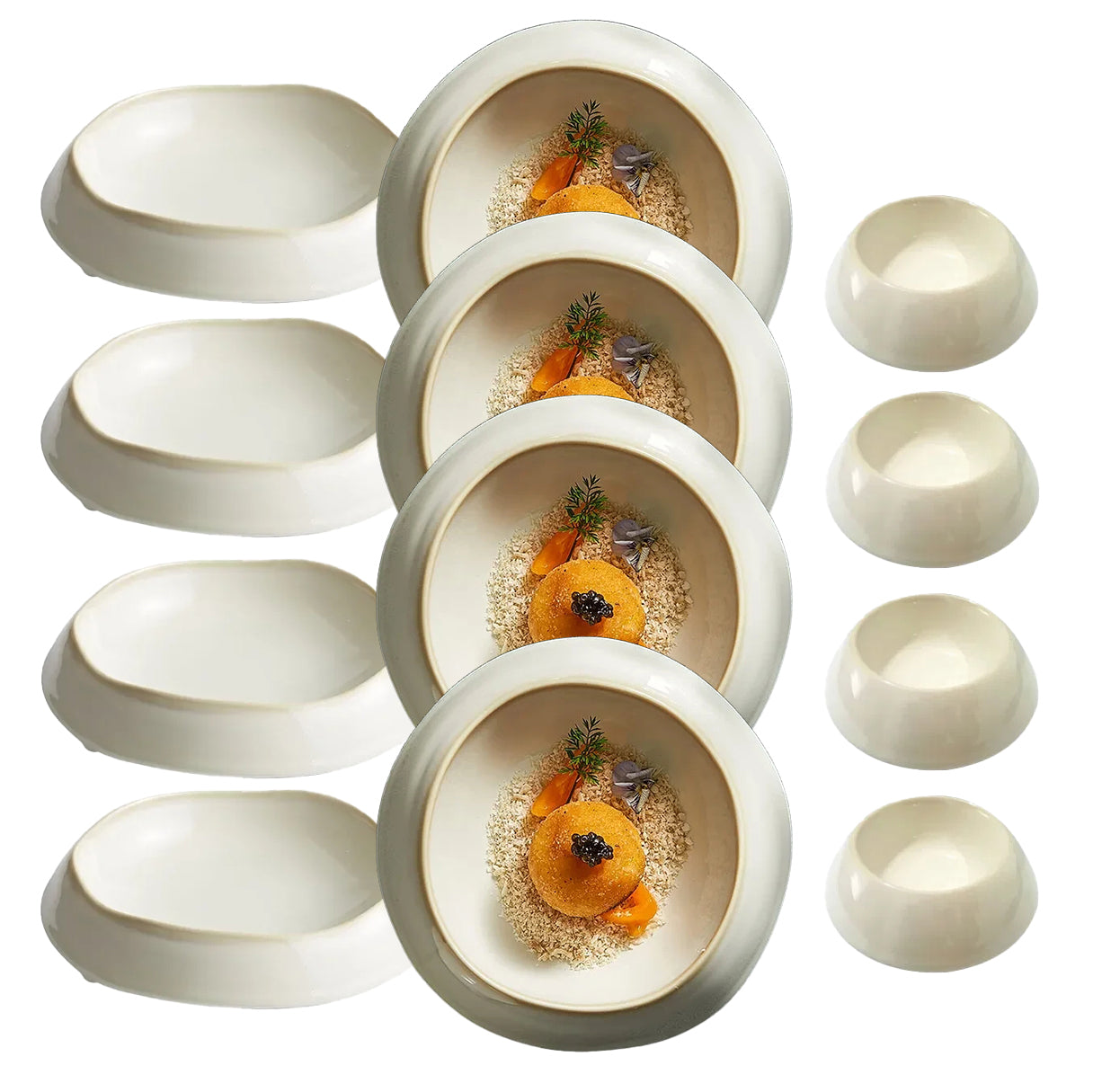 organic shallow serving bowl set in cream